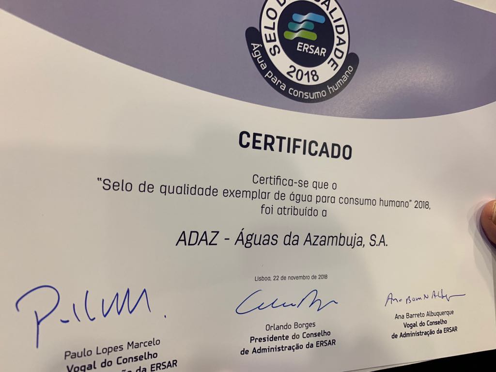 selo qualidade ERSAR 2018 Aguas Azambuja